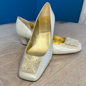Tahari Cream Heels with Gold Accents